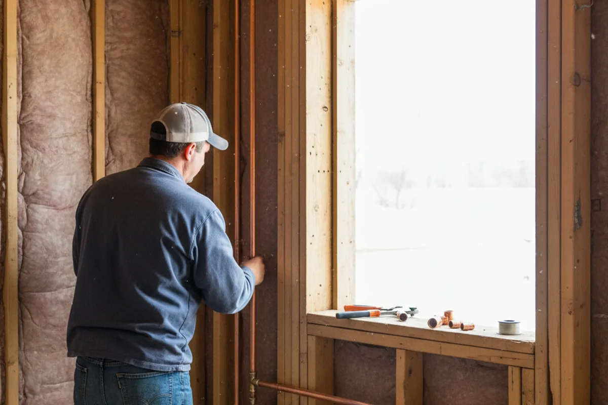 Licensed plumber running new copper supply lines in a Curtis home