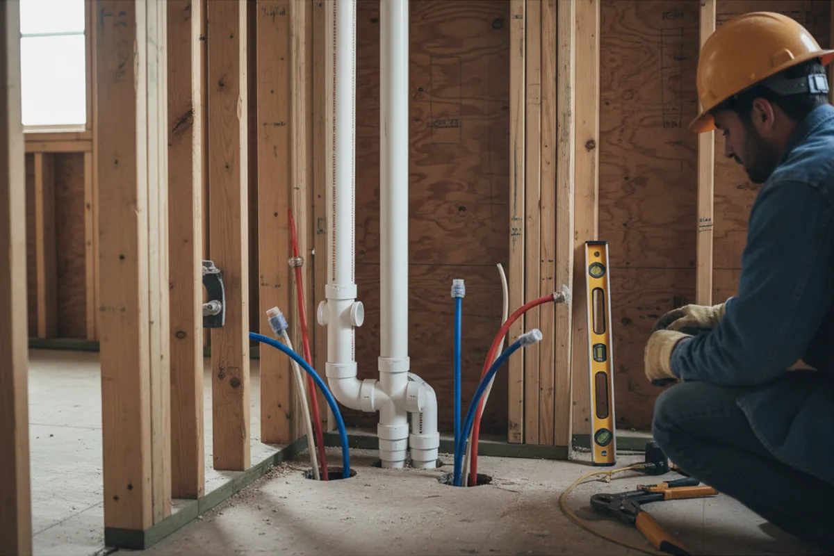Drain and supply rough-in during Leak Detection in Curtis
